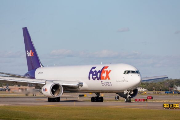 FedEx branding on a Plane