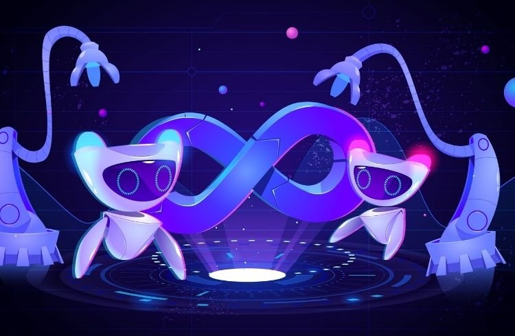 Artificial intelligence robots and cyborg with infinity symbol