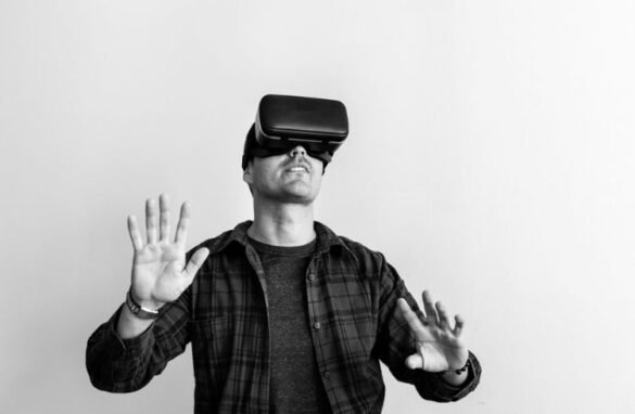 A man experiencing virtual reality with VR headset