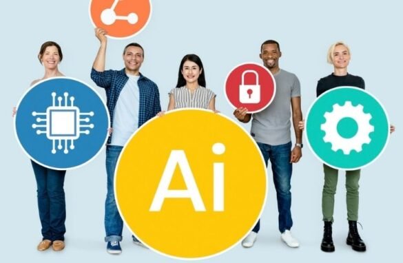 Employees holding HR icons