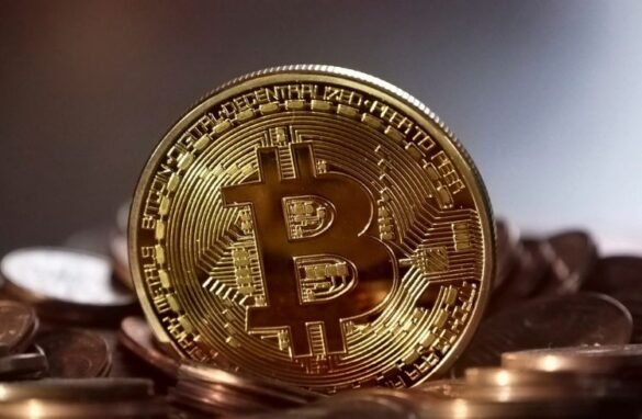 Bitcoin stacked in a pile of coins