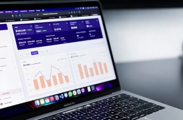 Data analytics dashboard on a laptop