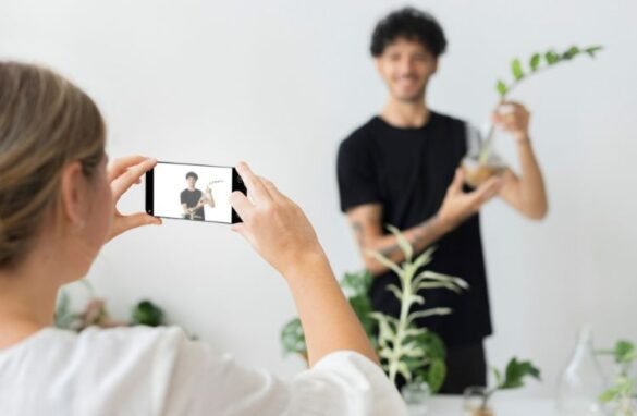 An influencer creating content