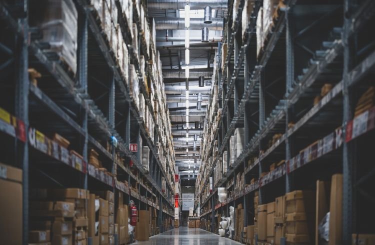 Shelves and racks in a retail warehouse