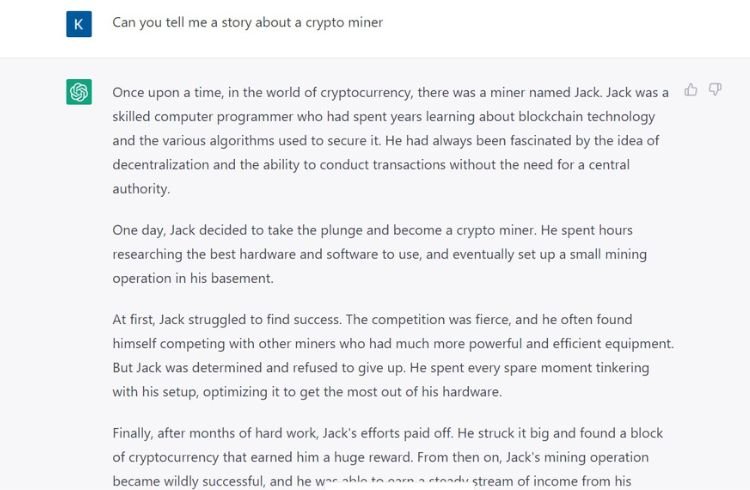 A story about a crypto miner by ChatGPT