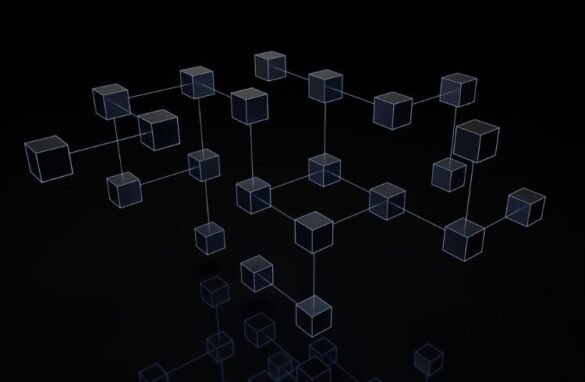 Blockchain network against a black background