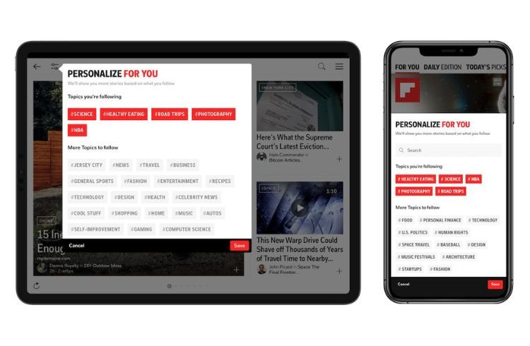 Content syndication platform Flipboard - product images