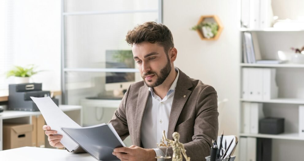 Lawyer Reading Legal Papers